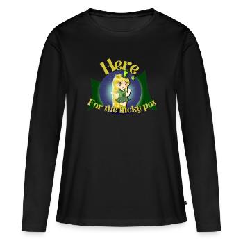 Here For The Lucky Pot - Frauen Premium Bio Langarmshirt - Schwarz - Vorne - Julia (174cm)