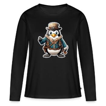 Lederhosen / Animal / Traditional costume / Tradition / Penguin - Women's Premium Organic Long Sleeve Shirt - black - Front - Julia (174cm)