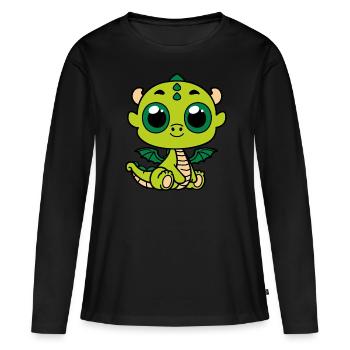 Dragon vert mignon - T-shirt manches longues Premium bio Femme - noir - Devant - Julia (174cm)