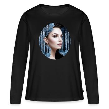 Belle femme combinée avec une scène de forêt - T-shirt manches longues Premium bio Femme - noir - Devant - Julia (174cm)