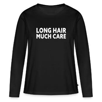 Cheveux longs disant CHEVEUX LONGS BEAUCOUP DE SOINS - T-shirt manches longues Premium bio Femme - noir - Devant - Julia (174cm)