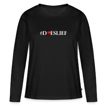 doeslief hartje witte letters - Frauen Premium Bio Langarmshirt - Schwarz - Vorne - Julia (174cm)