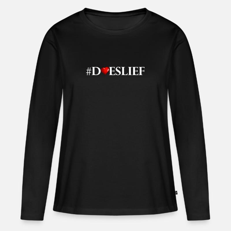 doeslief hartje witte letters - Frauen Premium Bio Langarmshirt - Schwarz
