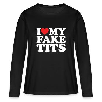 Artificial Breasts Breast Augmentation Breast Satire - Women's Premium Organic Long Sleeve Shirt - black - Front - Julia (174cm)