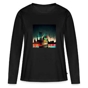 Wake Up Wach Auf - Frauen Premium Bio Langarmshirt - Schwarz - Vorne - Julia (174cm)