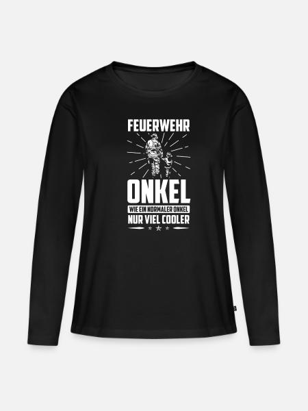 Feuerwehrmann Onkel Spruch Feuerwehr Onkel - Frauen Premium Bio Langarmshirt - Schwarz