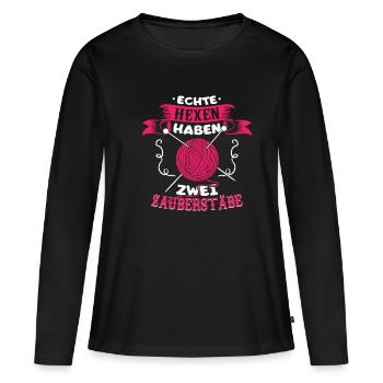Echte Hexen haben zwei Zauberstäbe Häkeln Stricken - Frauen Premium Bio Langarmshirt - Schwarz - Vorne - Julia (174cm)