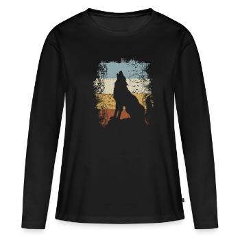 Retro Vintage Wolf - Frauen Premium Bio Langarmshirt - Schwarz - Vorne - Julia (174cm)