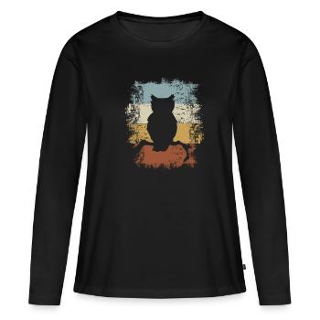 Retro vintage owl on a branch - Women's Premium Organic Long Sleeve Shirt - black - Front - Julia (174cm)