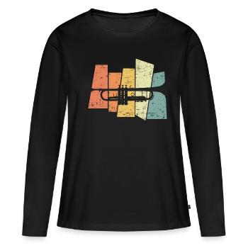 021 trumpets silhouetteRetro Trompete Geschenk für - Frauen Premium Bio Langarmshirt - Schwarz - Vorne - Julia (174cm)