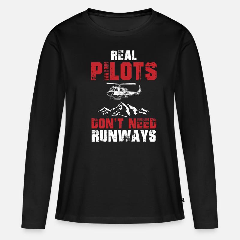 Real Pilots Don't Need Runways Helicopter - Frauen Premium Bio Langarmshirt - Schwarz