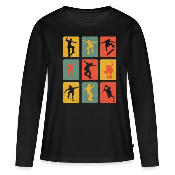 Skateboard skateboard en position skateboard - T-shirt manches longues Premium bio Femme - noir - Devant - Julia (174cm)