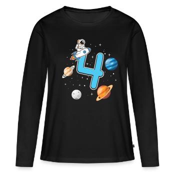 Geburtstag 4 Jahre Astronaut Rakete 4. Geburtstag - Frauen Premium Bio Langarmshirt - Schwarz - Vorne - Julia (174cm)