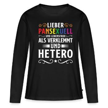 Pansexuell und lebensfroh als verklemmt und Hetero - Frauen Premium Bio Langarmshirt - Schwarz - Vorne - Julia (174cm)