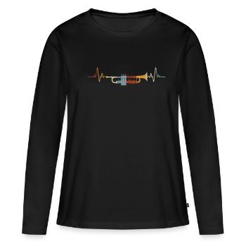 Trompette vintage Instrument de musique battement de coeur - T-shirt manches longues Premium bio Femme - noir - Devant - Julia (174cm)