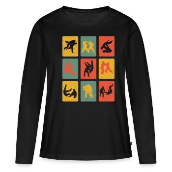 Judo Retro Judoist Judoka Fighter - Frauen Premium Bio Langarmshirt - Schwarz - Vorne - Julia (174cm)