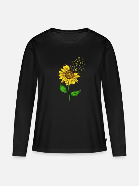 Sonnenblume Musiknote Musikliebhaber Musiker - Frauen Premium Bio Langarmshirt - Schwarz