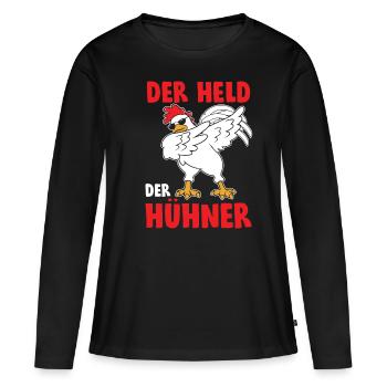 Der Held der Hühner Dabbing Huhn - Frauen Premium Bio Langarmshirt - Schwarz - Vorne - Julia (174cm)