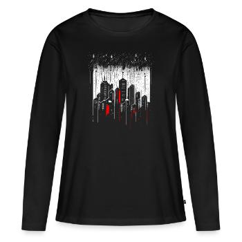 Gratte-ciel de métropole minimaliste sous la pluie - T-shirt manches longues Premium bio Femme - noir - Devant - Julia (174cm)