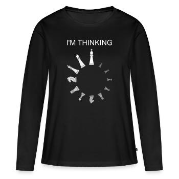 Je pense, pièces d’échecs - T-shirt manches longues Premium bio Femme - noir - Devant - Julia (174cm)