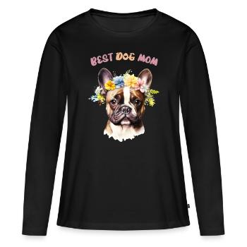 meilleure maman de chien - Portrait de bouledogue français - T-shirt manches longues Premium bio Femme - noir - Devant - Julia (174cm)