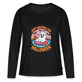 Juste en attendant le fantôme d’Halloween - T-shirt manches longues Premium bio Femme - noir - Devant - Julia (174cm)
