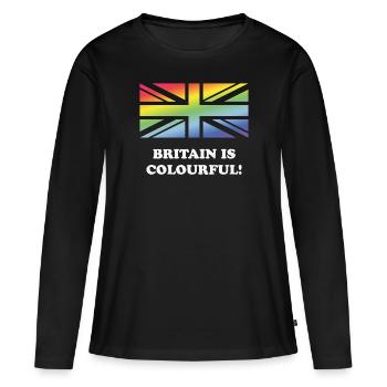Großbritannien ist bunt! (Union Jack, Großbritannien) - Frauen Premium Bio Langarmshirt - Schwarz - Vorne - Julia (174cm)