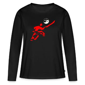 Figurine Shaolin avec hallebarde et Taijitu/Yin-Yang - T-shirt manches longues Premium bio Femme - noir - Devant - Julia (174cm)