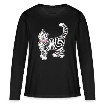 Sticker Katze - Frauen Premium Bio Langarmshirt - Schwarz - Vorne - Julia (174cm)