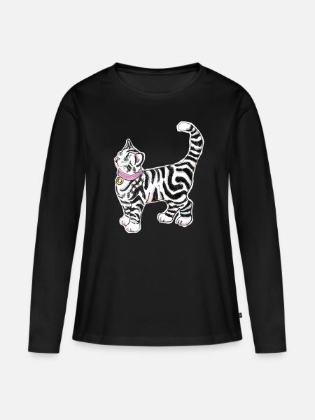 Sticker Katze - Frauen Premium Bio Langarmshirt - Schwarz