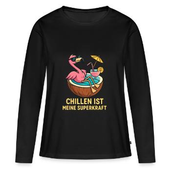 Flamingo Urlaub Sommer Strand Retro Design - Frauen Premium Bio Langarmshirt - Schwarz - Vorne - Julia (174cm)