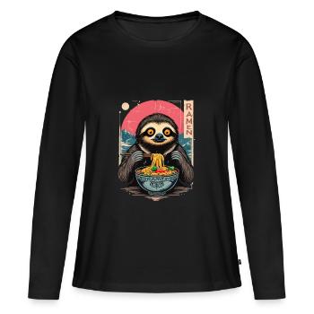 Sloth Eats Ramen Japan Noodle Design - Women's Premium Organic Long Sleeve Shirt - black - Front - Julia (174cm)