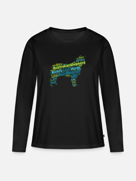 Rally Obedience Australian Shepherd Wordcloud - Frauen Premium Bio Langarmshirt - Schwarz