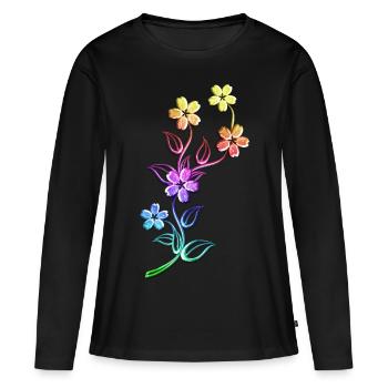 Schöne bunte Blumen Blume bunt Blumenranke floral - Frauen Premium Bio Langarmshirt - Schwarz - Vorne - Julia (174cm)