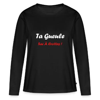 Chut Humour sac à crottes ferme ta gueule - T-shirt manches longues Premium bio Femme - noir - Devant - Julia (174cm)