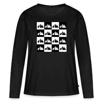 Damier De Montagnes Pour Pratiquant De Randonnée - T-shirt manches longues Premium bio Femme - noir - Devant - Julia (174cm)
