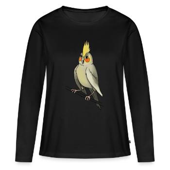 Cockatiel oiseau cage oiseaux canaries - T-shirt manches longues Premium bio Femme - noir - Devant - Julia (174cm)