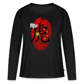 Tiger chinois - T-shirt manches longues Premium bio Femme - noir - Devant - Julia (174cm)