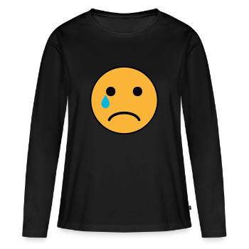 Emoji triste - T-shirt manches longues Premium bio Femme - noir - Devant - Julia (174cm)