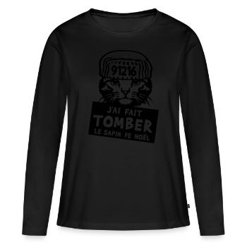 chat tomber sapin noel citation prisonnier humour - T-shirt manches longues Premium bio Femme - noir - Devant - Julia (174cm)