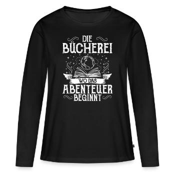 Bücherei Lesen Bibliothek Bibliothekar Abenteuer - Frauen Premium Bio Langarmshirt - Schwarz - Vorne - Julia (174cm)