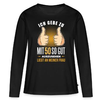 50 Geburtstag. 50 Jahre Geschenk 50. Geburtstag - Frauen Premium Bio Langarmshirt - Schwarz - Vorne - Julia (174cm)