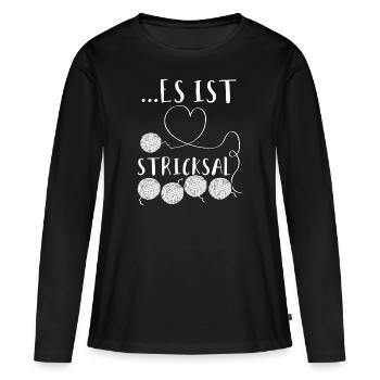 Stricken Wolle Handarbeit Es ist Stricksal - Frauen Premium Bio Langarmshirt - Schwarz - Vorne - Julia (174cm)