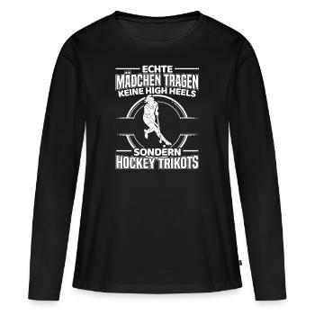 Hockey Feldhockey Hockeyverein Feldhockeyspielerin - Frauen Premium Bio Langarmshirt - Schwarz - Vorne - Julia (174cm)
