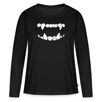 Vampir Vampire Vampirzähne Blutsauger Halloween - Frauen Premium Bio Langarmshirt - Schwarz - Vorne - Julia (174cm)