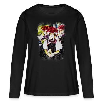 Schwarzwald, Bollenhut, Tracht - Frauen Premium Bio Langarmshirt - Schwarz - Vorne - Julia (174cm)