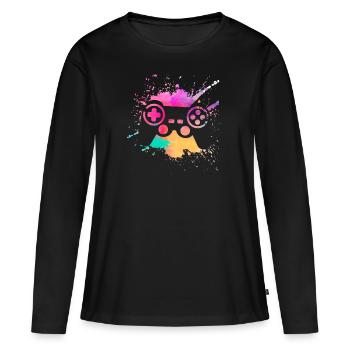 joueur - T-shirt manches longues Premium bio Femme - noir - Devant - Julia (174cm)