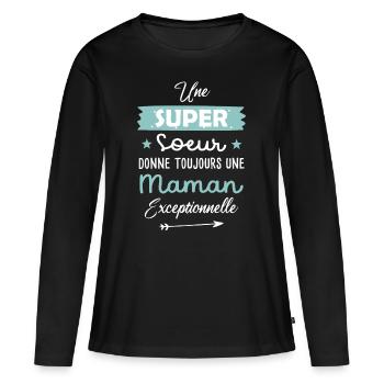 Super soeur cadeau drôle future maman - T-shirt manches longues Premium bio Femme - noir - Devant - Julia (174cm)