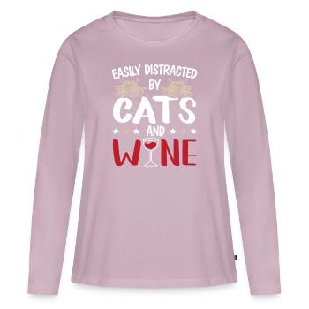 Slightly Distracted By Cats And Wine Kittens - Women's Premium Organic Long Sleeve Shirt - dusky pink - Front - Julia (174cm)