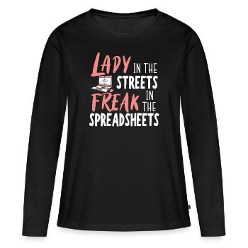 Dame Dans La Rue Freak Dans Tableurs - T-shirt manches longues Premium bio Femme - noir - Devant - Julia (174cm)